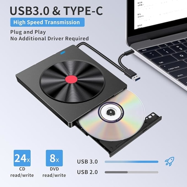 Ulkoinen polttava CD/DVD-asema USB 3.0 LMEN Kannettava ulkoinen CD-R