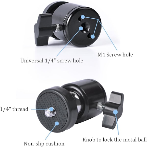 1/4\" Skrue Stativ Mini Ball Head Mount for DSLR Kamera Camcorder 360 Graders Lysbrakett