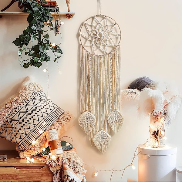 Smuk drøm Dreamcatcher Giant Dreamcatcher Macrame med fjer