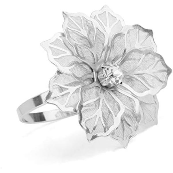 4,3x5,3cm Sæt af 12 Legeringsservietringe med Udhulede Blomster Servietringholdere til Bryllup Fest Ferie Banket