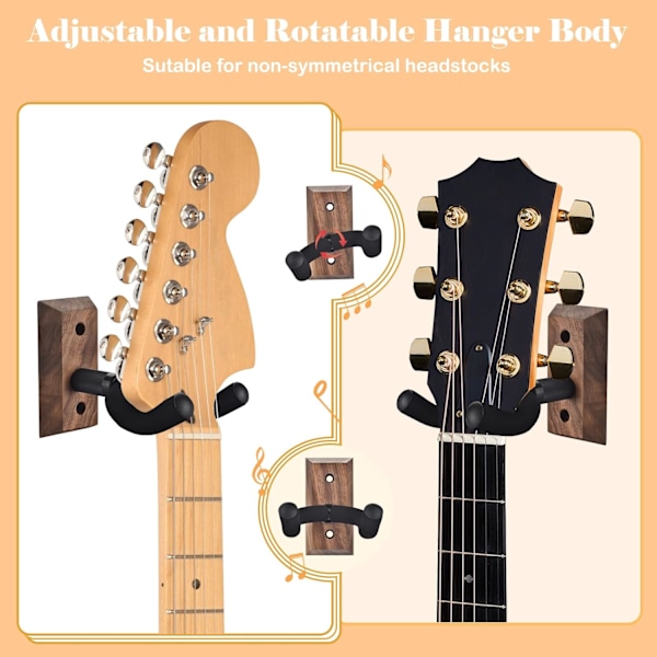 Gitarrväggfäste 4-pack Gitarrvägghängare med roterbar mjuk gitarrkrok för gitarrer i alla storlekar U-formad gitarrhållare i trä för akustisk gitarr