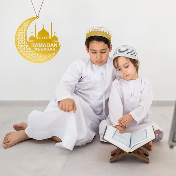 (Kulta). 20×20 cm Ramadan-koristeet, akryyliset Eid Mubarak -koristeet kotiin köyden ja koukun kanssa, Ramadan Mubarak -riipus