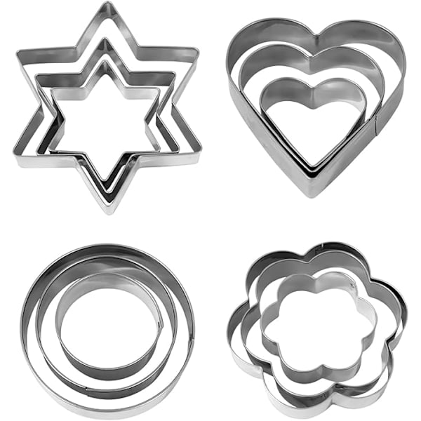Set med 12 Kakformar, Rostfritt Stål Kakformar för Kakor, Kex, Godis 5×3×4cm