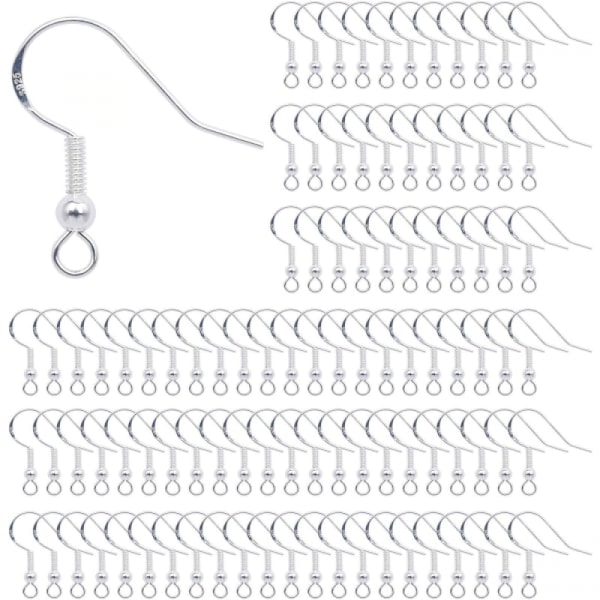100 st örhängen krokar, örhängen med fjäderkulor, för DIY smyckespersonalisering Silvery