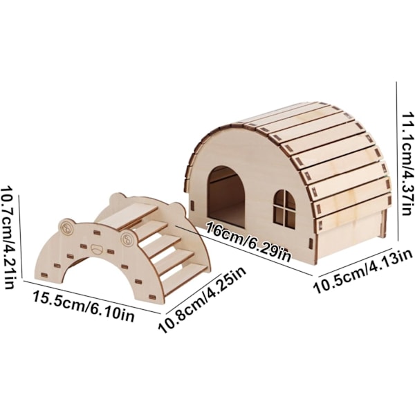 Liten Tre Hamsterhus - Trebur for Små Dyr - Burtilbehør for Gerbiler, Mus, Marsvin
