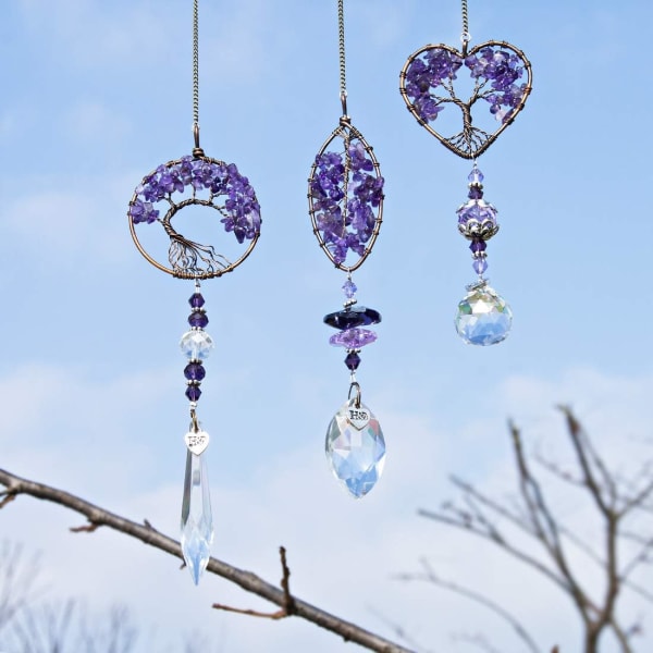 Setti 3 Fancy Purple Tree of Life Crystal Riippuvaa Riippua