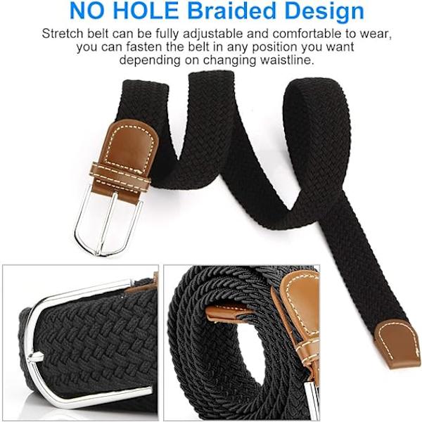 2-pack flätade bälten för kvinnor stretch canvas remmar elastiskt bälte