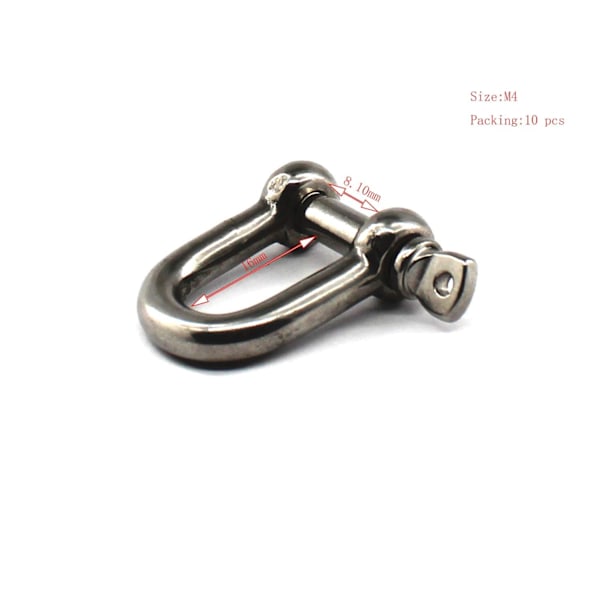 4×4×1cm 304 Rustfrit Stål D-Ring Formet M4 Shackle Tungt Lastløftning Klemme til Kæde Marine Spænde Pakke med 10