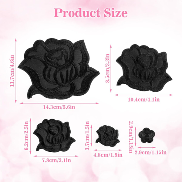 10 stk Sorte Jern-på Rose Blomster Patches til Tøj Designs Stof Reparation Blomst Sy på Brodererede Patches med 5 Størrelser