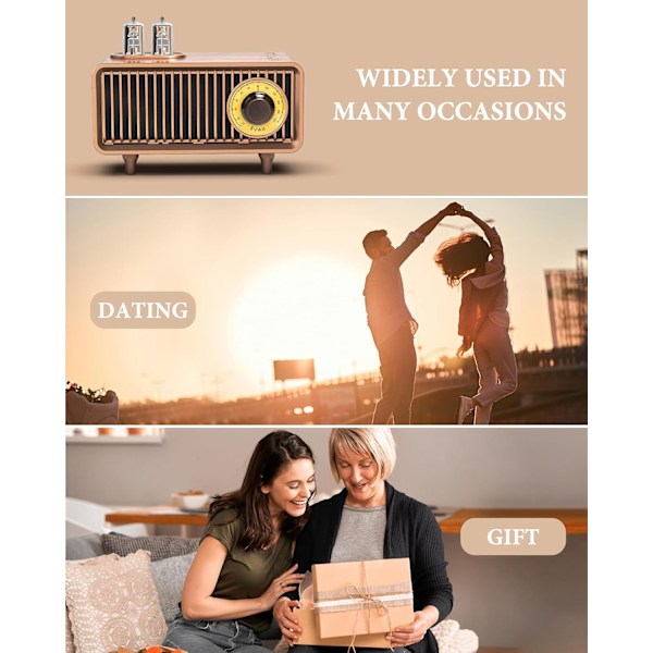 kpl Kannettava Radio Retro Bluetooth-kaiuttimet Vintage-klassinen muotoilu Super Bass Subwoofer FM-radiolla Audio Input Jack, Sopii kotiin ja toimistoon