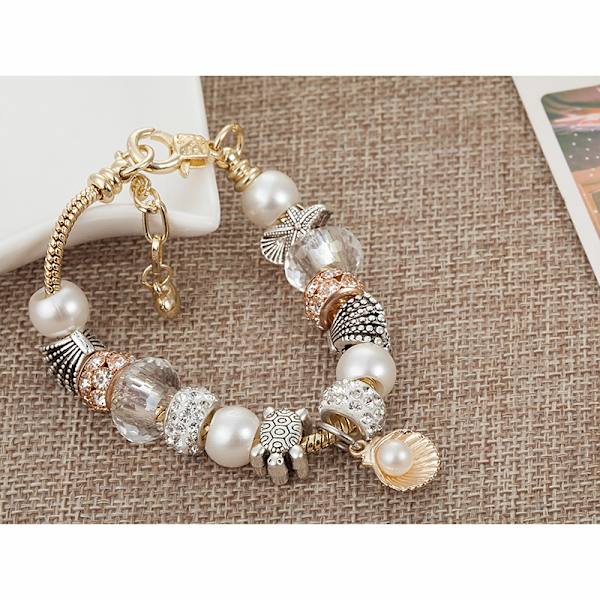 Charm armband för kvinnor flickor pärla strass berlocker justerbar