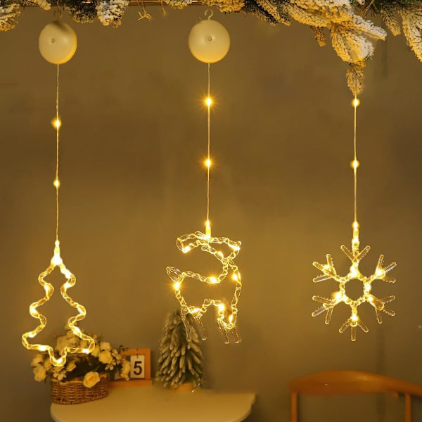 3-pack Jul Fönsterlampor, Ljusa Upp Fönster Juldekorationer, Snöflinga LED Fönsterlampor Dekoration för Jul