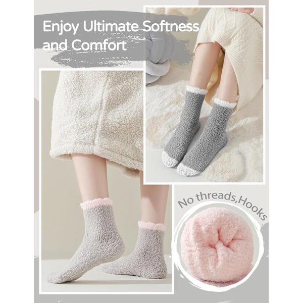 6 par Fuzzy Socks - Mjuka, Mysiga och Fluffiga Toffelsockor för Vinter, Varma Plüschsockor, Julklappstips, Presenter till Kvinnor