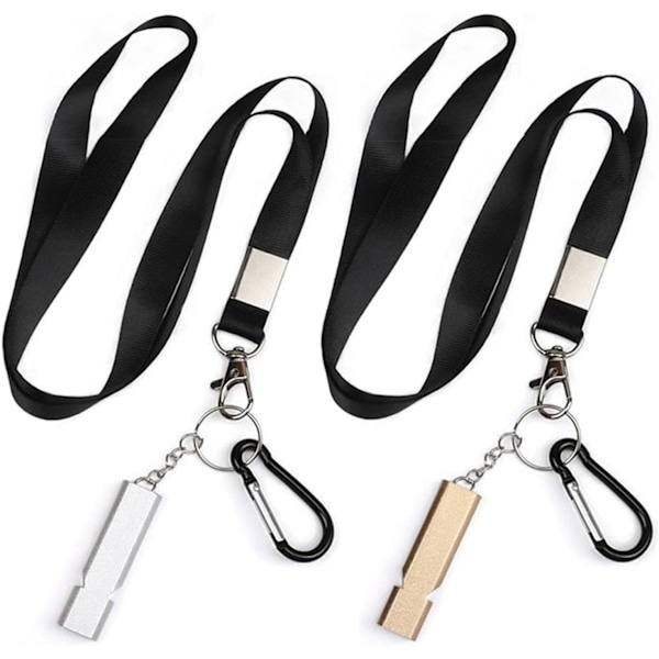 2 stk Høylydte Sikkerhetsoverlevelsesfløyter med Karabinkrok og Lanyard for Utendørs Vandring, Jakt, Camping, Fiske, Kajakkpadling