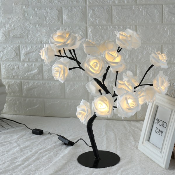 (Hvid) LED træ lys rose blomst lille træ lampe Styling lampe t