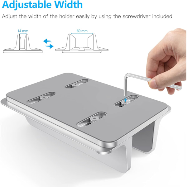 Justerbar Vertikal Laptopställ, Aluminium Datorställ med Justerbar Basstorlek Silver