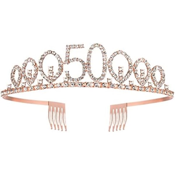 Rose Gold -syntymäpäiväsash ja kruunu 50 & Fabulous -sash ja tiara naisille, 50. syntymäpäivälahjat onnelliseen 50. syntymäpäiväjuhlaan