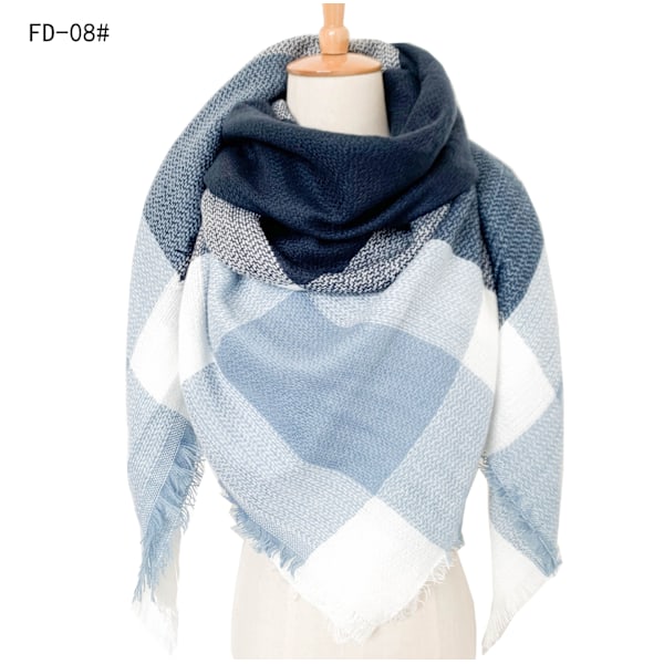 Blå Marine Cyan Kvinders Varmt Tæppe Sjal Kvadratisk Vinter Sjal Store Infinity Sjal Stribet Plaid Sjal