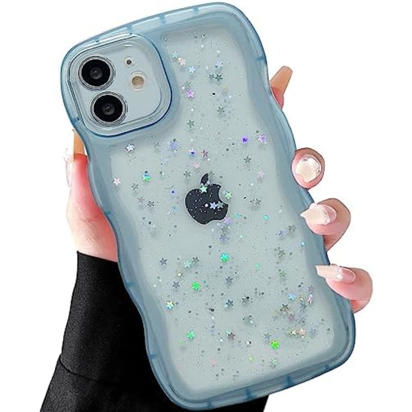 iPhone XR Cover 6,1 tommer Krøllet Bølge Kant Design Transparent Bling Glitter Stjerne Skinnende Cover Sød Klar Transparent Fuld Pro