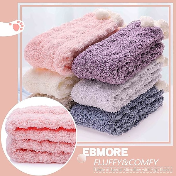 6 par dammiga fluffiga strumpor mjuka hyttstrumpor i fleece