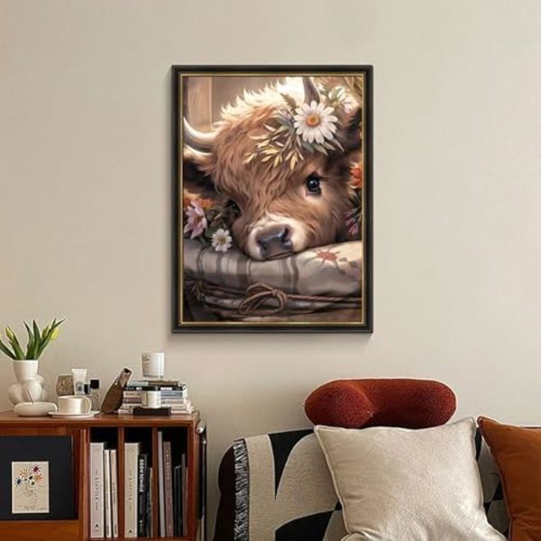 Kø Diamond Art Kits til Voksne, Highland Cow Diamond Painting Kits til Voksne Begyndere, DIY 5D Diamond Painting med R