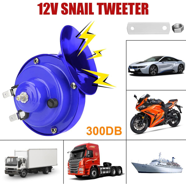 300DB Snail Air Horn, 2 Pack Super Loud 12V Train Horn Kit, Universal Vandtæt Snail Air Horn, Ele