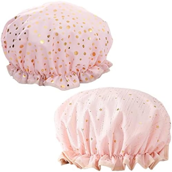 26cm 2 Pack Waterproof Shower Cap, Reusable Shower Cap for Women, Elastic Bathing Shower Hat Double Layers Bathing Hair