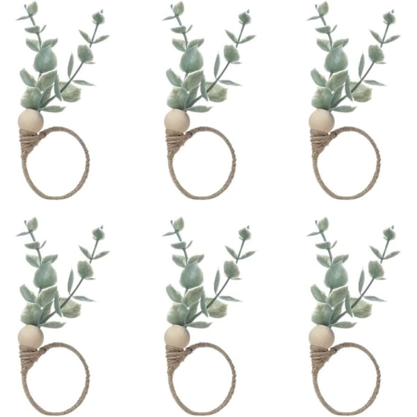 Set med 6 rustika servettringar i eukalyptus