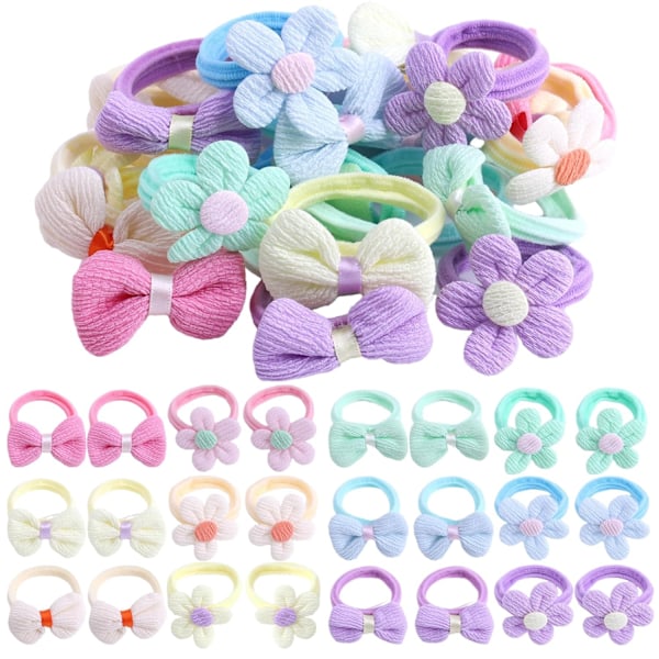 24 st Hårband för Småbarn Flickor, Söta Hårband med Blommor, Elastiska Scrunchies, Sömlösa Hästsvanshållare, Håraccessoarer för Små Flickor för Tjockt Hår