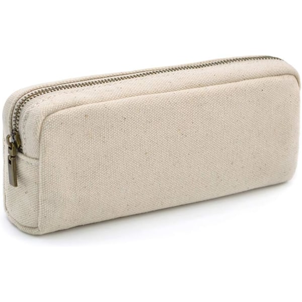 Blyantspose, ren bomuld stor kapacitet blyantspose lærred kosmetik taske holdbar kontor statione Beige