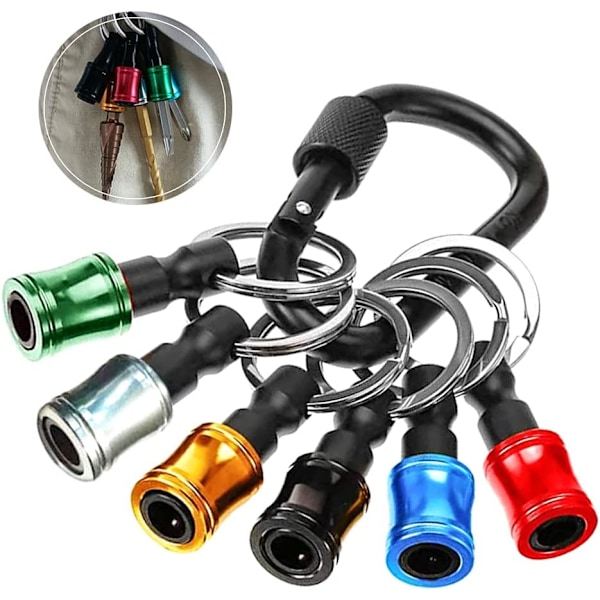 6 stk. Skruetrækker Bit Holder Adapter 6,35 mm Hex Shank Bore Skrue Bærbar Borebit Forlængerstang med Nøglering til Opbevaring og Hurtig Udskiftning af Bor