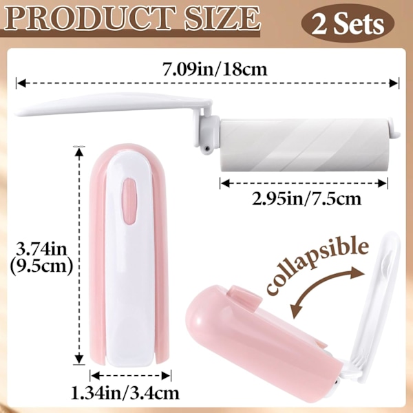2 stk Mini Lint Roller med Deksel, Bærbar Reise-Størrelse Lint Remover, Påfyllbar Liten Roller, Sticky Roller for Møbler