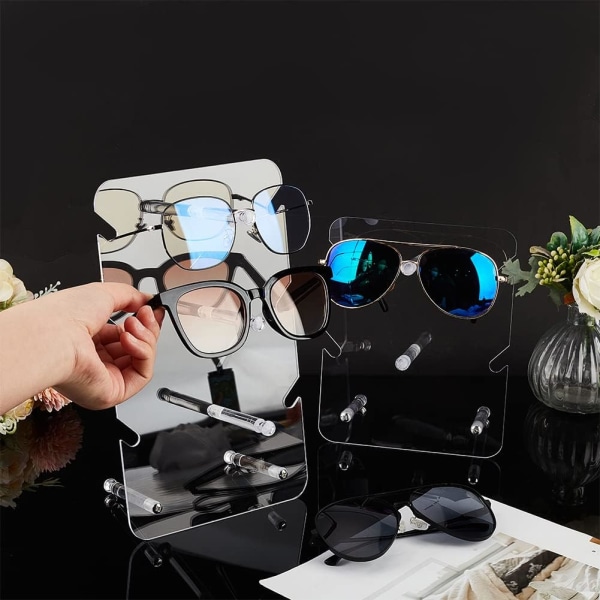 2 Sets Sunglasses Display Stand, Acrylic Display Stand 3-Tier/2-Tier Eyeglasses Rack Holder Eyeglass