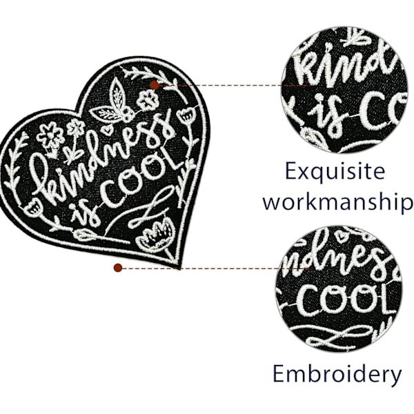 Strykjärnspåsydd Broderad Patch, Punk Cool Svart Hjärta Patch - Broderad Applikation Badge Strykjärn På/Sy På DIY Klädaccessoar