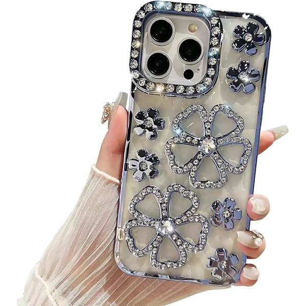 Sööt Glitter Bling 3D Timanttikukka Luksusristillinen Kukallinen Naisten ja Tyttöjen Kiiltävä Ohut Iskunvaimennus Kotelo