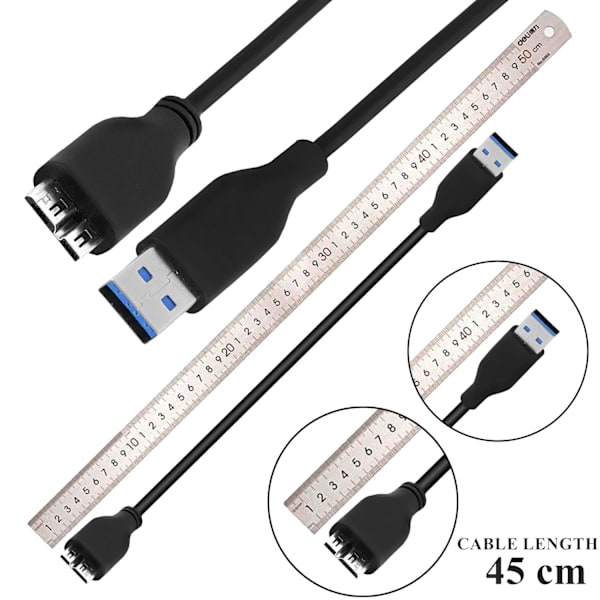 2-pakke 45CM USB 3.0 kabel A til Micro B høy hastighet opptil 4,8 Gbps dataoverføringskabel for Po