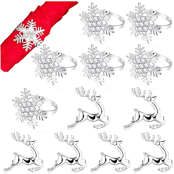 Älg Hjort Jul Snöflinga Servettringar, Servett Spännen för Tha