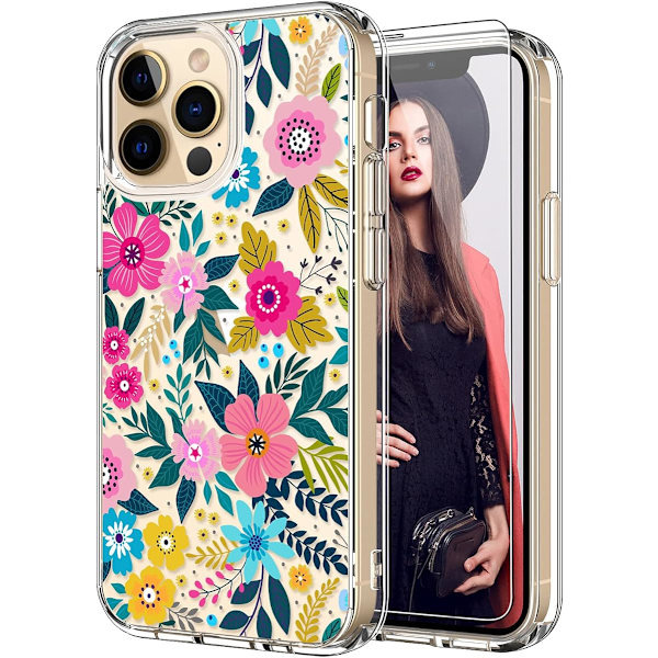 iPhone 13 Pro-etui med skjermbeskytter, slank passform krystallklar deksel med fasjonable design for jenter kvinner, beskyttende