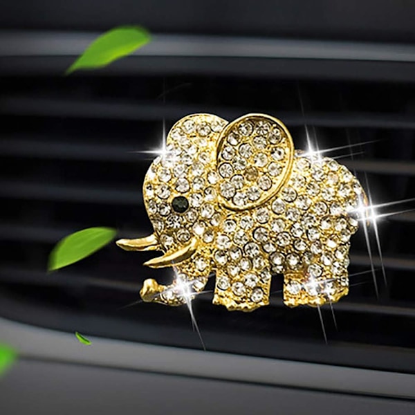 (Guld) Bil Luftfräschare Ventilklipp Söt Bling Diamant Elefant Bil Luftkonditionering Utloppsklipp Dekorativ Inredning Acc