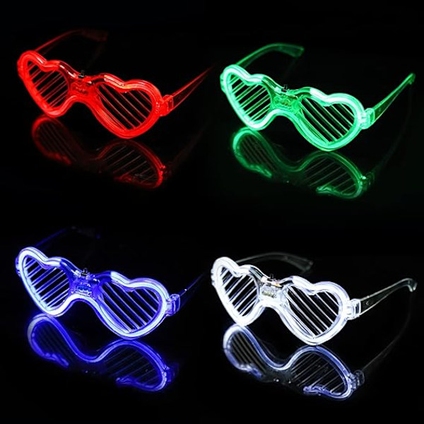 （Hjerteform）4 stk. LED-briller, blinkende LED Cyberpunk-briller til diskofest, cosplay,