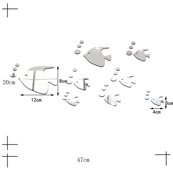 8-pack 3D Tropiska Fiskar Spegel Effekt Väggdekaler Design