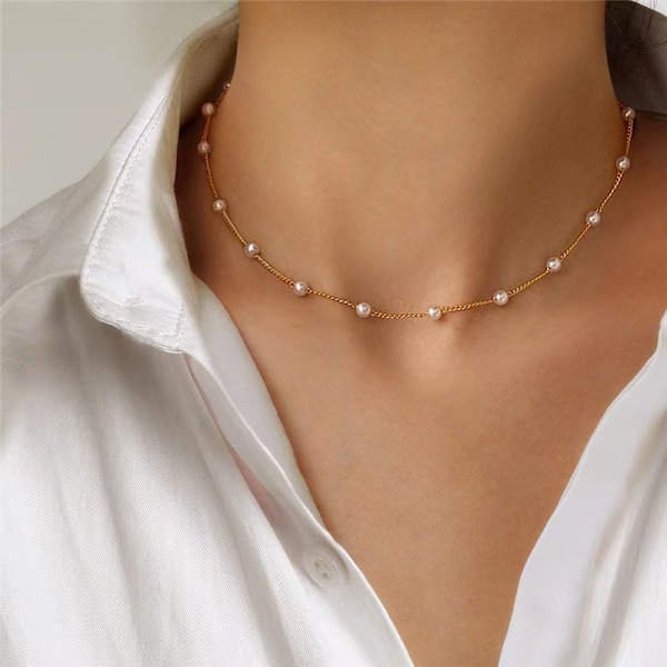 Boho Choker Halskjede Vintage Gull Tiny Beads Satellittkjede Chok