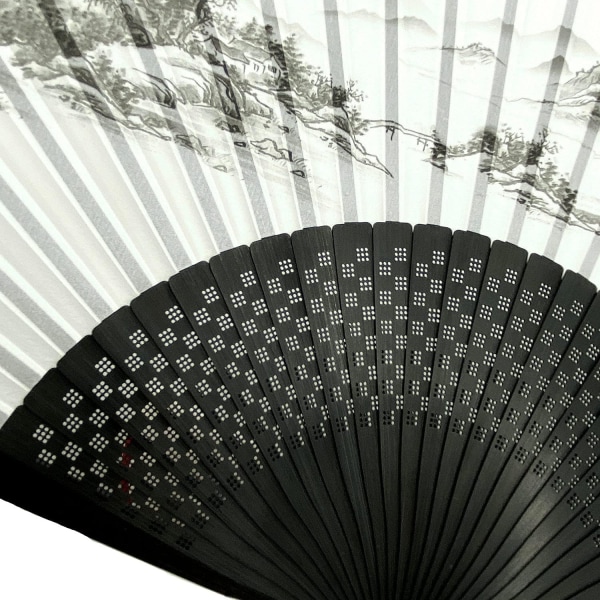 White Landscape Silke Bambus Folding Fan, Inkluder Silke Pouch, Ch