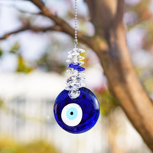 Blå Glas Ondt Øje Talisman med Krystalperler - Held og Lykke Charm, Hjem, Kontor, Bil Dekoration, Velsignelse Ornament, Refl