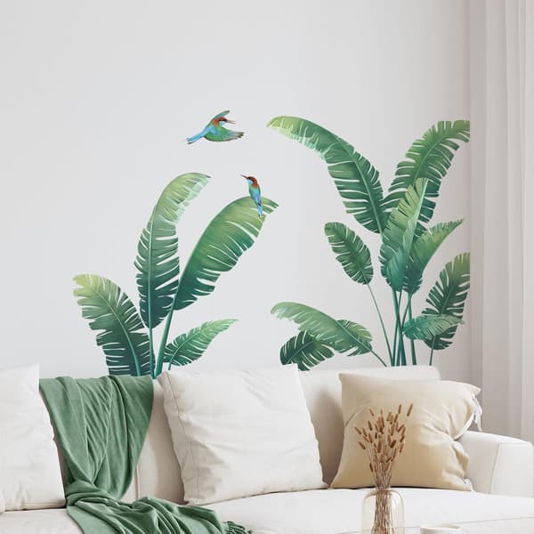 Tropiska Växtväggdekaler Gröna Palm Leaf Väggdekaler Naturväxter Väggdekal för Vardagsrum Sovrum