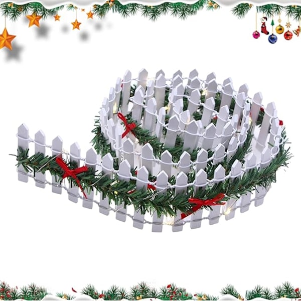 90×5×1cm Juletrær Gjerder, Miniatyr Julelandsby Gjerde | Hagegjerde | Festdekorasjon med LED-lys, Tre