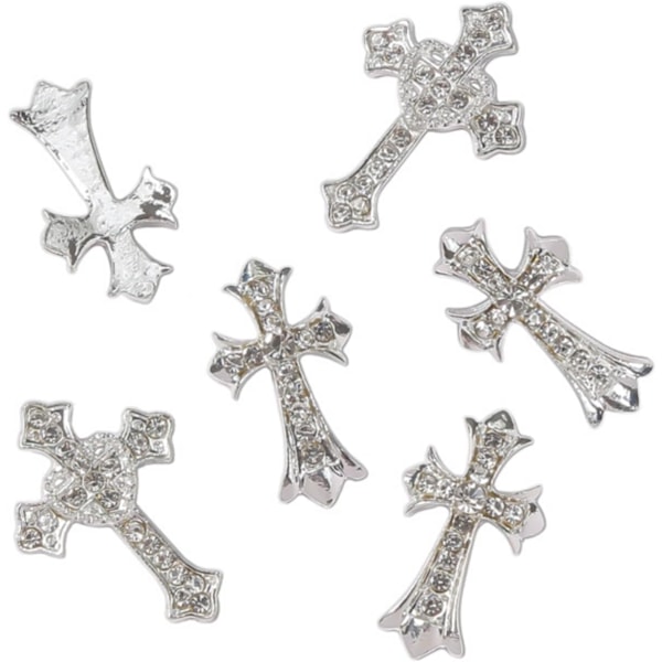 10 st Retro Kors Nagel Charm, Legering Strass Kors Charms Punk Gothic Nagelkonst Tillbehör för Akryl Nagel Dekoration,