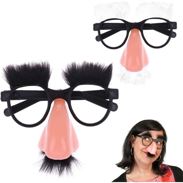 (Sort & Hvid) 13 cm, 2 stk Fancy Dress-briller med Kæmpe Funny F