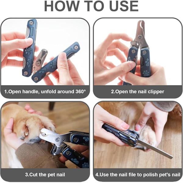 Hundenes neglesaks, 4 i 1 Multifunksjonell Pet neglesaks Heavy Duty Metal Dog Nail Trimmers Perfekt for store, mellomstore og