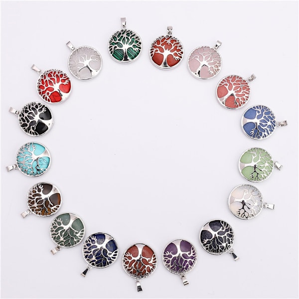 Reiki-halsband med silver livets träd-hänge och tigeröga